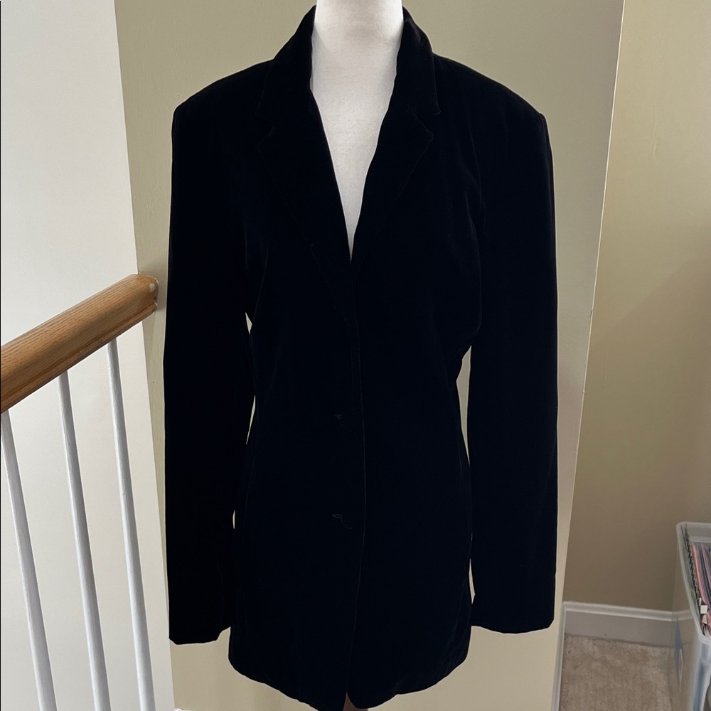 Liz Claiborne Black Velvet Long Blazer Size 14 EUC